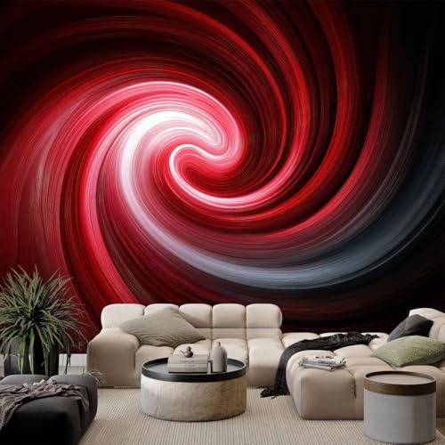 Papier Peint Panoramique 3D Abstrait Psychédélique Tourbillon Rouge, Papier Peint Intissé Fond Rouge Foncé pour Chambre Salon Mur TV Artistique XXL Poster Décoration Murale 350 x 256 CM