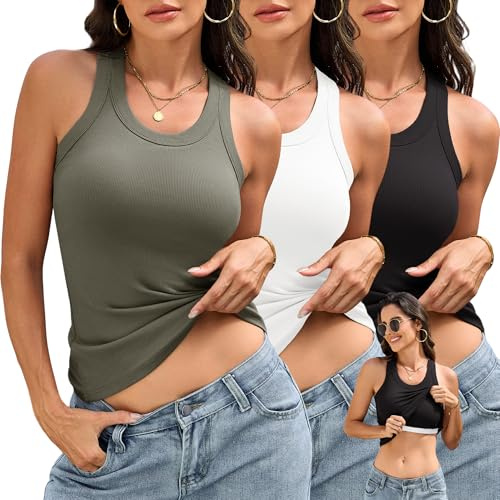 JOVCOVL Lot de 3 débardeurs de sport pour femme avec soutien-gorge intégré