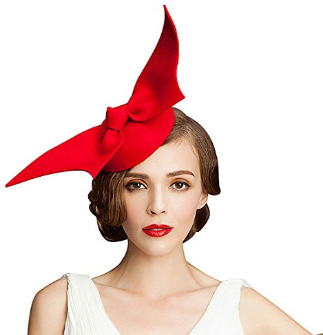 Lawliet Hohlwolle Filz Schleier Frauen Kleid Fascinator Schleier Hochzeit Hüte Haar Zubehör, rot, One size