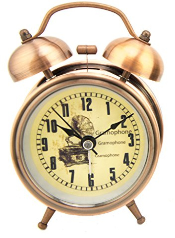 HAND 6025B Gramophone Vintage Style Alarm Clock in Stylish Copper Tone Finish - 12 cm x 8 cm x 5 cm - Silent Operation with Night Light