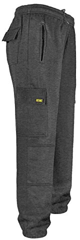 SITE KING Mens Cargo Combat Work Tracksuit Jogging Bottoms with Knee Pad Pockets Size S to 5XL Fleece Pants (XL - 42/44 Waist, Charcoal)