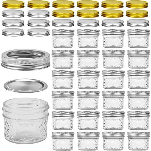 VERONES Mini Mason Jars, Mason Jars 4 oz With Regular Lids, Ideal for Jam, Honey, Wedding Favors, Shower Favors, DIY Magnetic Spice Jars, 25 PACK, Extra 20 Lids.