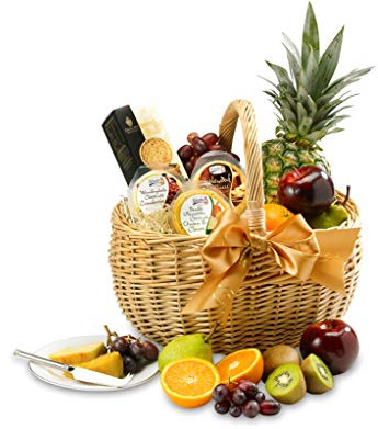 Luxury Snack Hamper in Handmade Basket - Fruit, Cheese and Biscuits Gift Basket with Oranges, Grapes, Cheddar, Brie - Savoury Snack Gifts, from Regency Hampers
