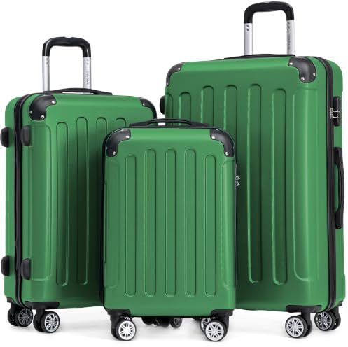 BEIBYE Kofferset 3-teilig – Kabinenkoffer, Reisekoffer und XL-Koffer aus ABS mit Doppelrollen und Zahlenschloss, Olive