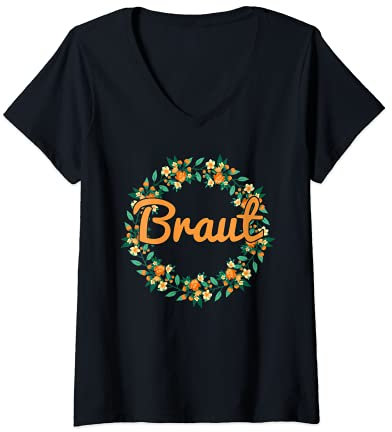 Damen Braut Bride to be Verlobung Blumenkranz JGA Party Braut T-Shirt mit V-Ausschnitt