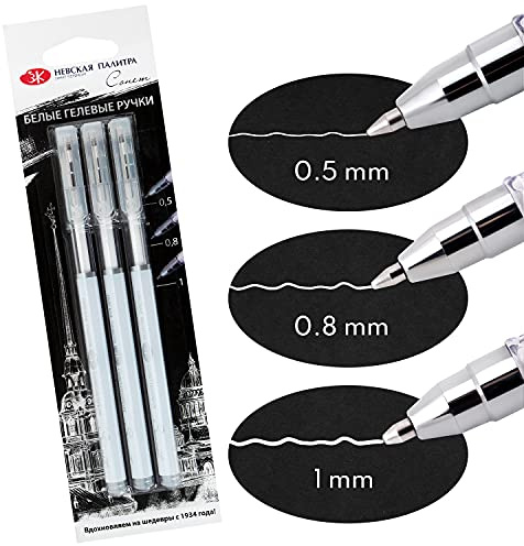 Sonnet Weiße Gelstifte 3er Set, Spitzen 0,5/0,8/1,0 mm Nevskaya Palitra | Weiße Gelstifte, 3 Spitzen 0,5 0,8 1,0 mm, deckend auf schwarzem Papier, Handlettering, Skizzen und DIY-Karten