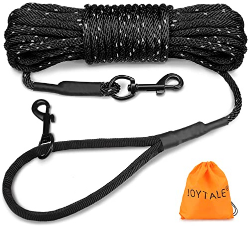 Joytale Reflektierend Schleppleine für Hunde, 10m Hundeleine mit Gepolsterten Griff und 2 Karabinerhaken, Nylon Lange Seil Trainingsleine für Welpen, Kleine Hunde, Schwarz