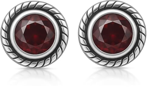 Unique Gems Roter Granat Ohrstecker 925 Sterling Silber Handgefertigte Damen Ohrringe mit echtem Edelstein Boho Vintage Schmuck Geschenk Frau