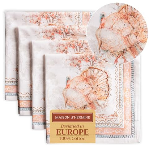 Maison d'Hermine Stoffservietten 100% Baumwolle (45 cm x 45cm, 4er-Set) | Wiederverwendbar, quadratisch, waschbar, ideal für Dinnerpartys, Hochzeiten, Thanksgiving und Weihnachten - Giving Thanks