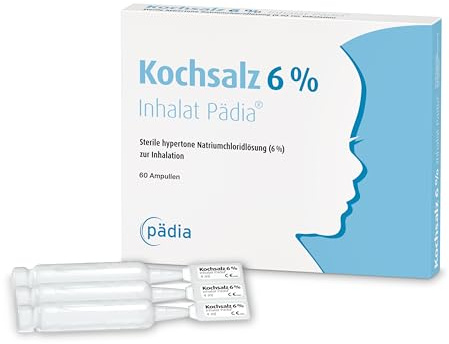 KOCHSALZ 6% Inhalat Pädia Ampullen, 60 x 4 ml – Kochsalzlösung zum Inhalieren | Inhalationslösung | Für Vernebler | Bereits ab dem Säuglingsalter einsetzbar
