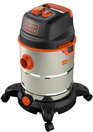 BLACK+DECKER BXVC30XTDE 30 Litre Wet & Dry Vacuum (UK Model), 2 Stainless Steel Extension tubes, with a Powerful 1600W Motor, 2 Metre Hose, 3 Brushes, 5 M Cable, Stainless Steel Tub