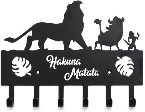 Viiluuxr Key Holder for Wall, Metal Key Hooks Rack, Black Lion. | 6 hooks, screw-mounted painted iron design for keys, dog leads and small essentials in entryways or kitchens