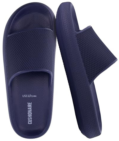 CUSHIONAIRE Feather EVA Mens Sandals – Slip On Recovery Slides, Lightweight Water Shoes for Men, NAVY 12