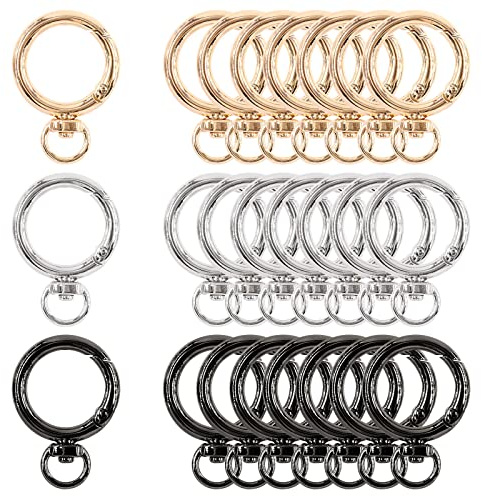 Swpeet Juego de 24 clips de resorte redondos de 3/4 a 20 mm de diámetro interior, anillos O con anillos giratorios en D, kit surtido de hebillas, cierre de bolsa de gancho, manualidades, plateado
