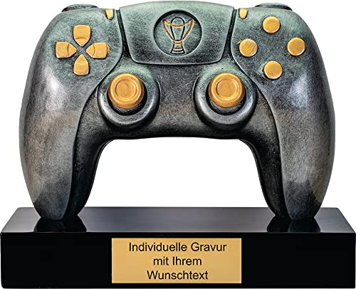 Pokal-Fabrik - E-Sports Pokal Gaming Controller mit individueller Gravur aus schönem Kunstharz - Geschenk-Trophäe im Design eines Joysticks - Auszeichnung für Gamingenthusiasten mit Wunschgravur