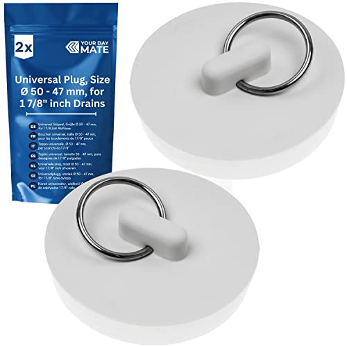 Tapón Universal, 2 Piezas, en Blanco, Ø 50 en 47 mm Arriba en Abajo, tapón de desagüe de Goma para Tapas de válvulas de 1 7/8 Pulgadas, tapón de desagüe para Lavabo, tapón para Lavabo