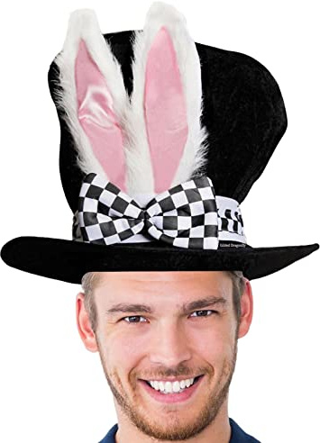 Tebinzi Bunny Ears Hat | Top Hat Velvet,White Rabbit Costume, Easter Bunny Ear Hat For Adults, Mad Hatter Rabbit Plush Hat For