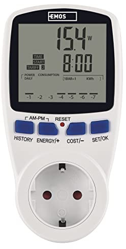 EMOS P5822 Energiekosten-Messgerät, Stromverbrauchszähler mit LED-Indikation, Stromkosten-Messgerät, Stromzähler, Wattmeter mit Überlastsicherung, CO2-Emissionen-Messgerät