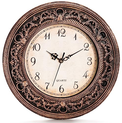 Pumtus Plastic Silent Wall Clock, 13 Inch Vintage Large Wall Clocks, Battery Operated Round Bathroom Clock, Non-Ticking Decorative Retro Analog Clocks for Living Room, Office, Kitchen, School