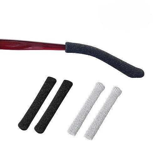 UPIONIC Brillenbügel aus Baumwollstoff, rutschfest, für Sonnenbrillen, 2 Paar, schwarz / grau, 7mm x 56mm