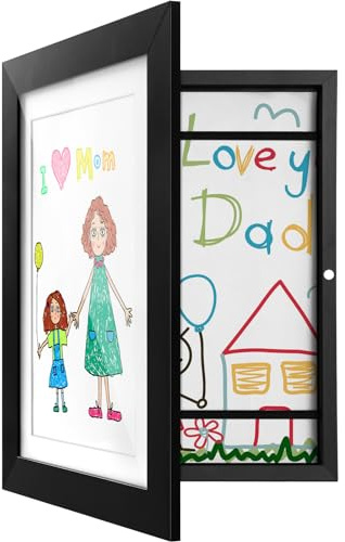 Vantimo Bilderrahmen für Kinderzeichnungen,A4 Kunstrahmen mit Frontöffnung für Kinder,A4 Rahmen Kunstwerk Display & Aufbewahrungsrahmen, schwarz