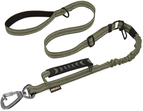 AUBELL Correa táctica resistente para perro, reflectante de 4 a 6 pies, correa elástica fuerte sin tirones para perros medianos y grandes con cómodo mango acolchado doble, cinturón de seguridad para