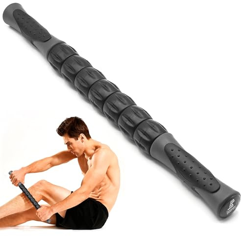 Beenax Muscle Therapy Massage Stick, 360° Tension Reduction - Ridged Gears for Trigger Points, Deep Tissue, Myofascial Release, Leg, Quads & Calf Tightness - Relieve Soreness, Cramps and Pain