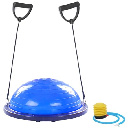 FFitness Half Balance Ball with Rope (Ø 60cm) + Pumpe | Ball mit Gummibändern für Zuhause, Pilates, Yoga, Fitnessstudio, Gymnastik