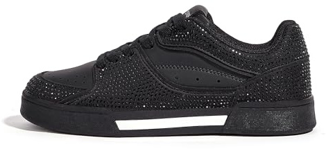 LUCKY STEP Women's Rhinestone Sneakers Sparkly Bling Glitter Wedding Tennis Shoes Fashion Casual Walking Comfortable Shiny Footwear(Black,9)