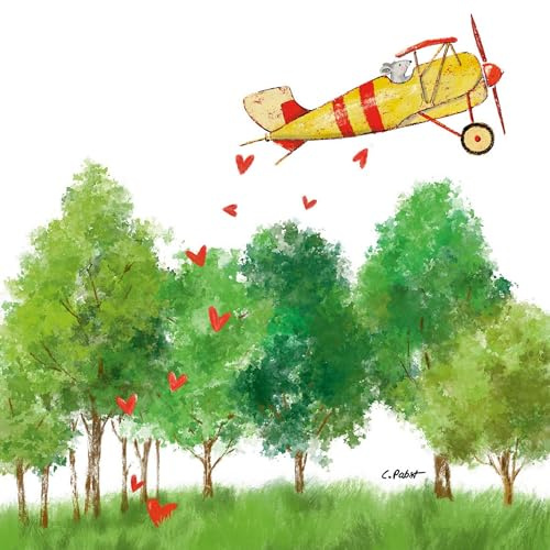 20 Servietten Hochzeit & Liebe Flugzeug über Bäume als Tischdeko. Papierservietten mit Motiv. Auch für Decoupage und Serviettentechnik 33x33cm