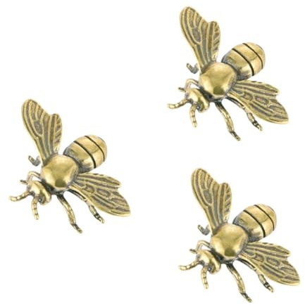 Cabilock Bronze Bee Figurines for - 3pcs Brass Insect Drawer Pull Knobs - Antique Metal Bee Statue for Office Decor Outdoor Bee Shaped Ornament Cabinet Door Small Handle Drawer Knobs for
