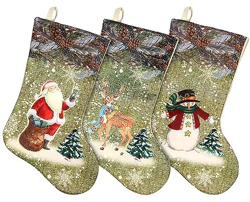 Weihnachtsstrumpf Groß, Weihnachtssocken Zum Aufhängen, Weihnachtsstrümpfe Kamin, Nikolausstiefel Zum Befüllen Nikolausstrümpfe Weihnachtsbaumschmuck Weihnachtsdeko Geschenktüten Innen 3pcs Set (Grün)