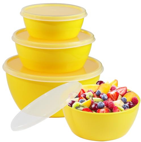 ATRDTO Set of 4 Plastic Prep Bowls with Lids，Microwave and Dishwasher Safe,Ideal for Baking, Prepping, Cooking and Serving Food (Yellow)
