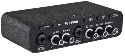 summina USB Audio Interface für Aufnahme Soundkarte mit Dual XLR 48V Phantomspeisung 32-Bit 384KHz Plug and Play Reverb-Effekt für Streaming Podcasting Online Karaoke Vocalist