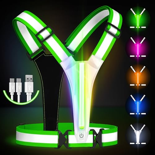 Fokia Kunbio Reflektierende LED-Laufweste, beleuchtete Weste, Läufer, Nachtlaufen, USB-wiederaufladbar, bis zu 11 Stunden Licht mit Verstellbarer Taille/Schulter für Damen, Herren