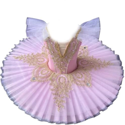 EFLALYHG Tutu de Ballet Professionnel pour Filles Tutu de crêpe pour Enfants du lac des cygnes Costume de Danse de fête de Ballerine Robe de Ballet,Rose,130
