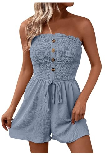 Summer Overalls Jumpsuits Women UK Dungarees Shorts Elegant Bandeau Romper Sleeveless Work Clothing Solid Ladies Strapless Trouser Suit Adjustable Waist Sexy Backless Going Out Overalls (BU1, L)