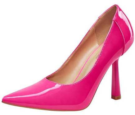 GENSHUO Tacchi a Spillo a Forma di Cono Unici, Altezza 10 cm, Punta affilata per Uno Stile Elegante e Sicuro， Rosa Fluo， 38 EU