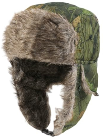 GIBZ Wintermütze mit Camouflage-Muster Warme Trappermützen Winddichte Russische Winter Mütze mit Ohrenklappen Fliegermütze Herren Damen Tarnfarbe (56-60cm)