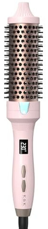 K&K 38mm Thermobürste Keratin Thermal Brush Protect Beheiztes Fass Heiße Haarbürste Ionisch Glatt Scheinen Volumen Kamm LED-Anzeige Haarglätter Lockenwickler Styling Tool (Rosa, 38 mm)