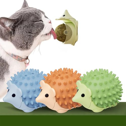 3PCS Pallina Erba Gatta Giochi per Gatti Catnip Ball Girevole Adesiva Naturali Palline Erba Gatta Ruotabile a 360° con Coperchio di Conservazione per Gatti da Leccare con Auto Massaggio Spazzola Gatti