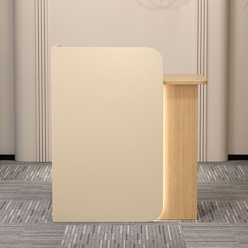 Moderner Empfangstresen mit abschließbarer Schublade für Büro/Schönheitssalon/Lobby, kleine Einzelhandelstheke in Gelb und Holzmaserung, Rezeptionstheke für einen stilvollen und sicheren
