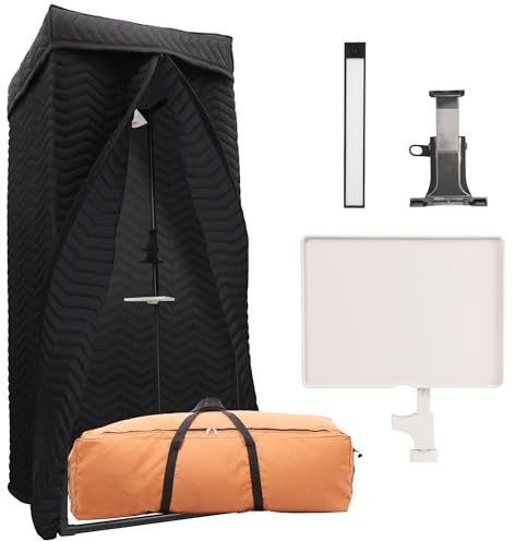 Pro Vocal Booth | Portable Sound Isolation Booth for Crystal-Clear Recording - Ideal for Voice Over, Podcasts, Singing | Quick Setup & Mobile Home Studio with Travel Bag | 800+ GSM acoustic blanket, tightly woven polyester, silk-cotton fill, NRC 0.87; echo & reverb control for podcast & singing