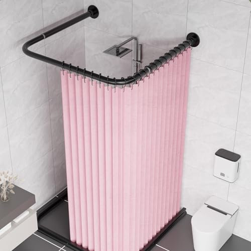 Duschstange U Form Badewanne, Gebogene Verstellbare Eck-duschstange Ohne Bohren, Ohne Deckenhalterungen, Rostfrei, Für Badewanne & Dusche, Schwarz(Size:A 70-95cm * 90cm * 70-95cm,Color:Schwarz)