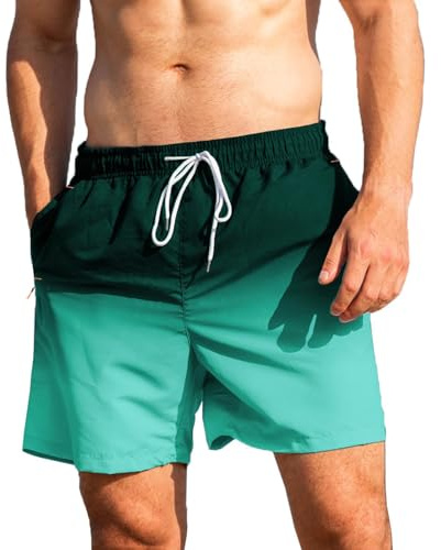 JustSun Bañador Hombre Bañadores Surferos Bañador Corto Hombre Natacion Traje de Baño Secado Rápido Impermeable con Bolsillo Cremallera Gradiente Verde 3XL