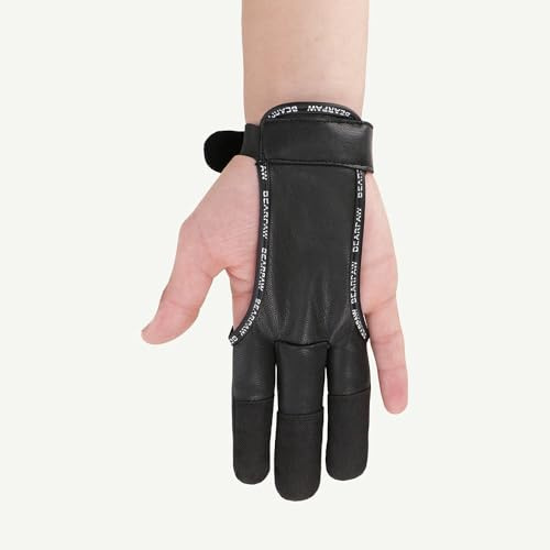 BEARPAW PRODUCTS Skotthandskar läder bågsport bågskytte 3 fingrar handskar bågskytte skytte handske, båghandske, höger hand, bågskytte, vänster hand, fingerskydd, båge (XS)