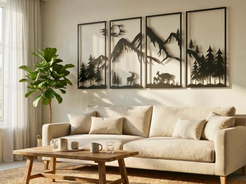 VAILLA Holzdeko Wand Berge 3D – Wandbild Wanddeko Wohnzimmer Schlafzimmer | MDF Sperrholz, Lasergeschnitten, Berglandschaft Alpen, 5 Größen, Schwarz Silber Gold, personalisierbar, Eingang Esszimmer