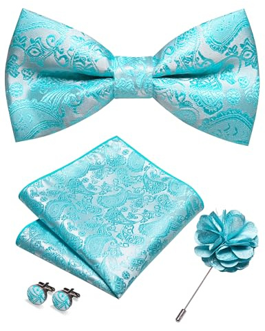 JEMYGINS Herren Paisley Fliegen set inklusive Einstecktuch Manschettenknöpfen und Boutonniere geeignet für Hochzeitsbankette und Partys