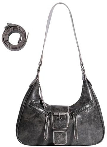 Ausing Borsa a Tracolla Donna Y2K Vintage Borsetta con Chiusura Tracolla Regolabile Appuntamenti Leggera Grigio