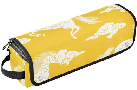 Sac de voyage pour outils de cheveux pour femme avec tapis amovible résistant à la chaleur imperméable pour fer à friser pour fer à friser, fer à friser, motif chinois traditionnel cheval jaune
